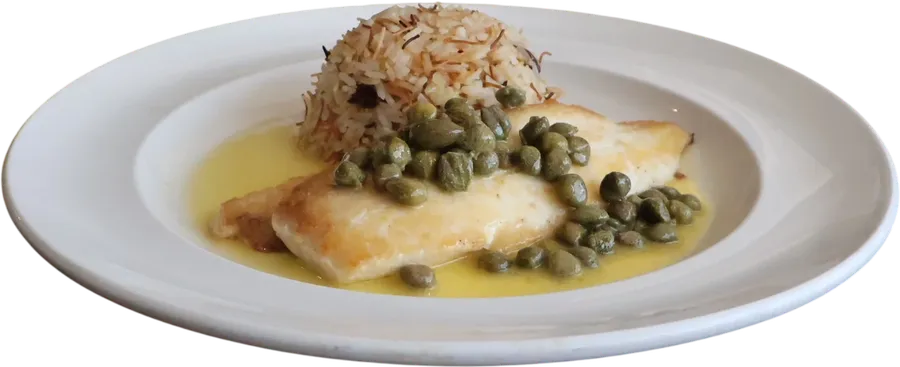 Breca mantequilla de alcaparras con arroz árabe 