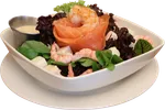 Ensalada Mix con Camarón, Salmón Curado y Queso de Cabra