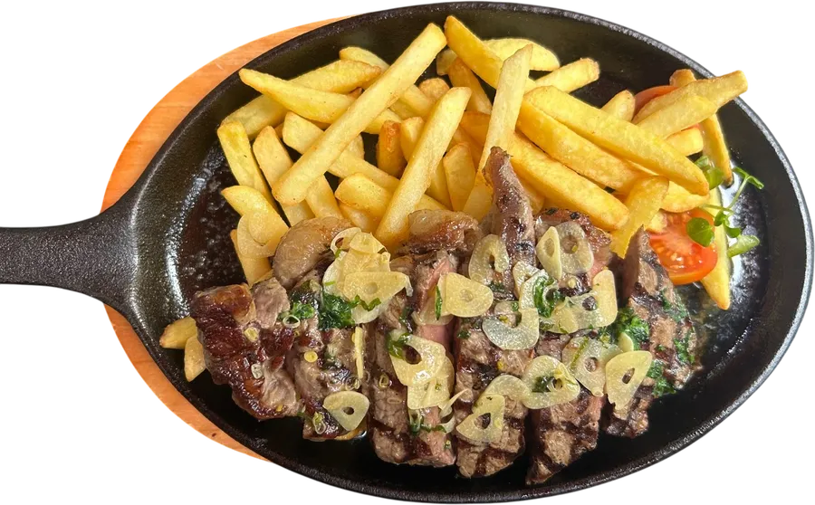 Bife de Lomo (300gr.) a la mantequilla y ajo c/agregado