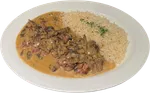 Strogonoff de lomo con arroz basmati
